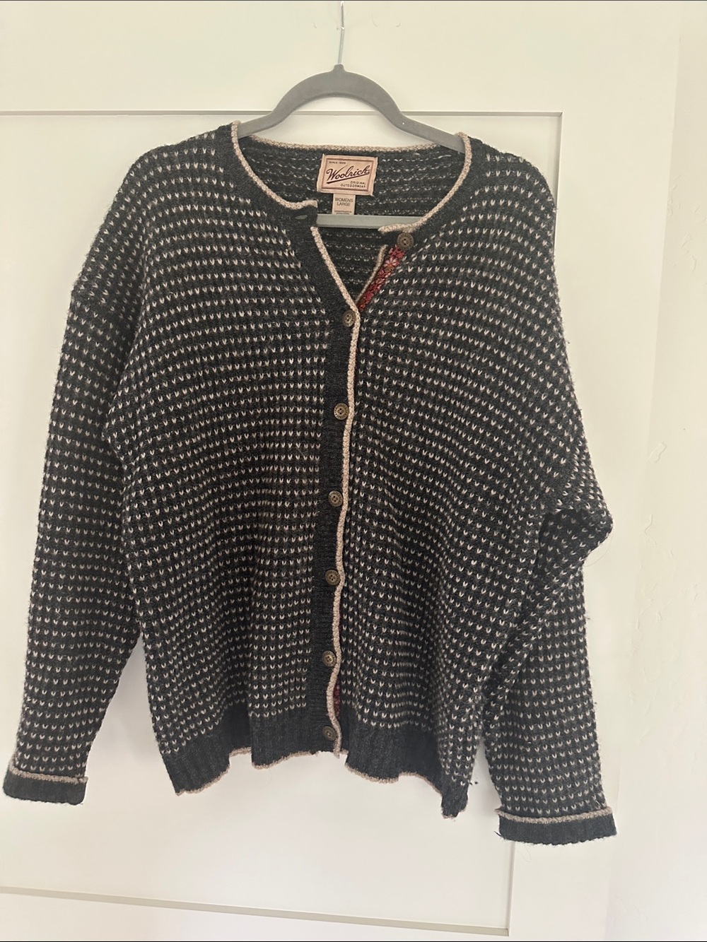 Woolrich Black and Cream Knit Button-Up Cardigan